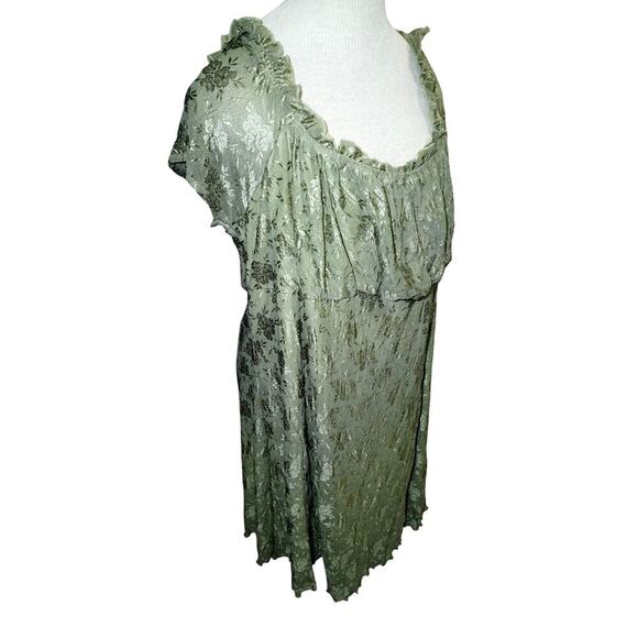 Green Lace Floral Midi Dress Size 3XL β Ruffle Trim Cottagecore Mesh Overlay NWT - Picture 7 of 9
